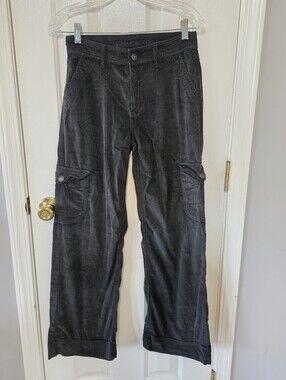 American Eagle Womens Black Corduroy Cargo Pants Size 0 Short Super Hi Rise